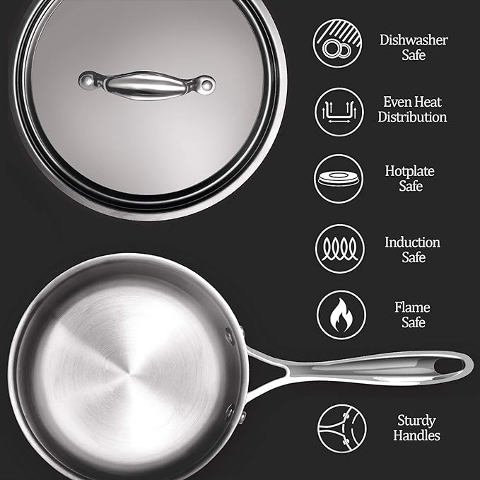 Milton Pro Cook Triply Stainless Steel Sauce Pan with Lid, 14 cm / 1 Litre - 820 gms