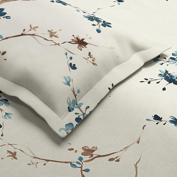 Haus & kinder Cotton Queen Size Bedsheet for Double Bed (90 X 100 Inches) with 2 Pillow Covers | 186 TC Bed Sheet Double Bed Floral Grace (Blue)