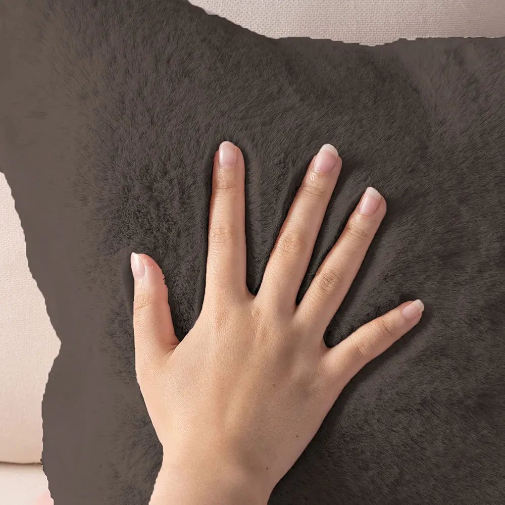 Luxe Home Cushion Cover One Side Rabbit Fur Plain Design Covers Set of 2 Colour Cocoa
