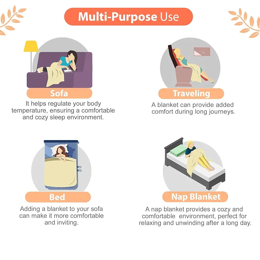 Divine Casa Floret 100% Cotton Double Dohar 120 GSM Soft & Lightweight Throw Blanket Colour Red Orange