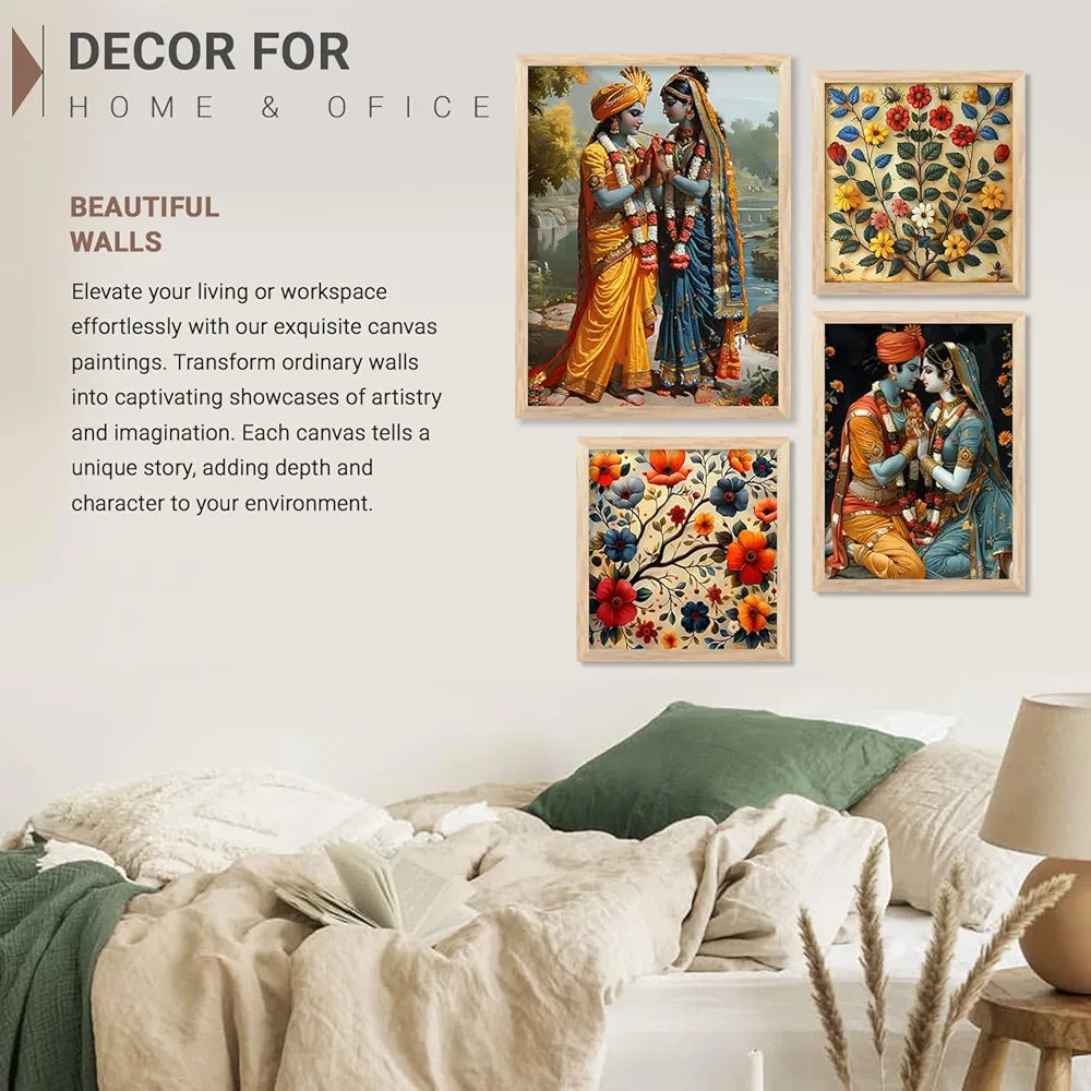 Kotart Traditional Painting For Wall Decoration Framed Madhubani Wall Art Paintings/Posters Set of 4 big Frames G