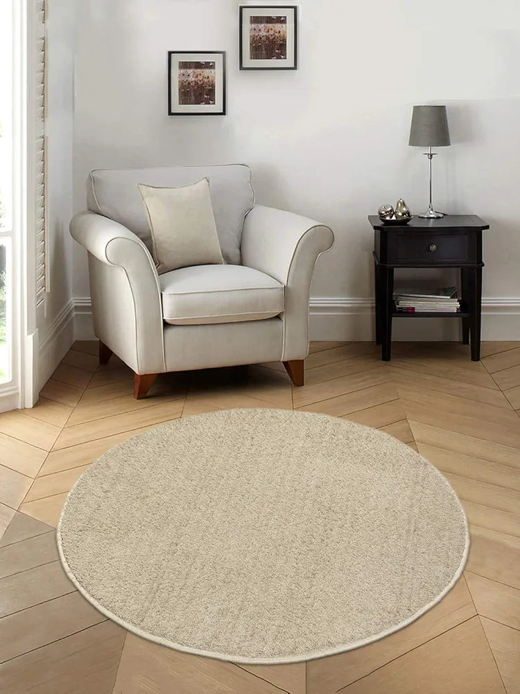 Saral Home Neo Shaggy Yarn Anti-Skid Round Mats Colour Beige
