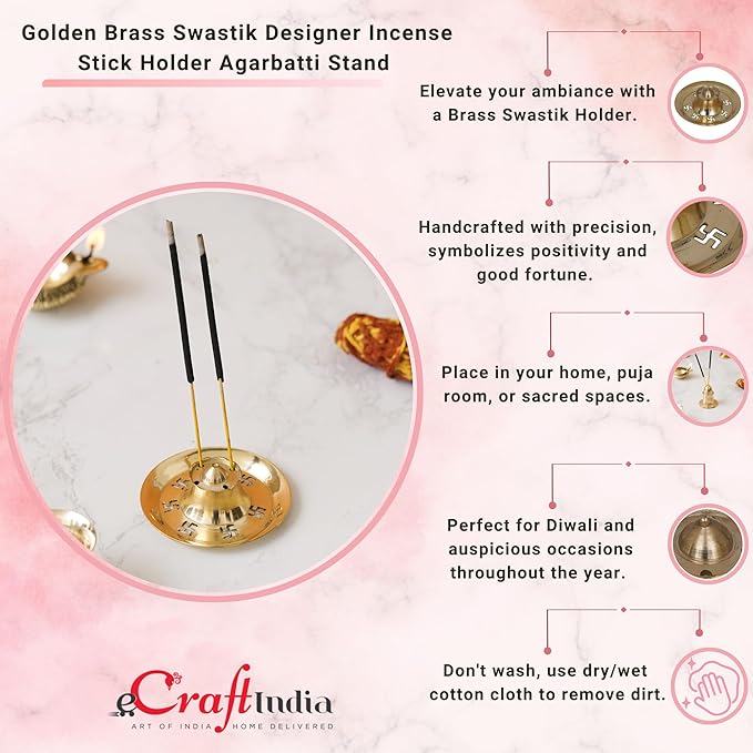 Ecraftindia Golden Brass Agarbatti Stand for Pooja | Incense Stick Holder | Agarbatti Holder