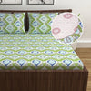 Divine Casa 144 TC Cotton Abstract Printed Queen Size Double Bed Elastic Fitted Bedsheet with 2 Pillow Cover Colour Forest Green