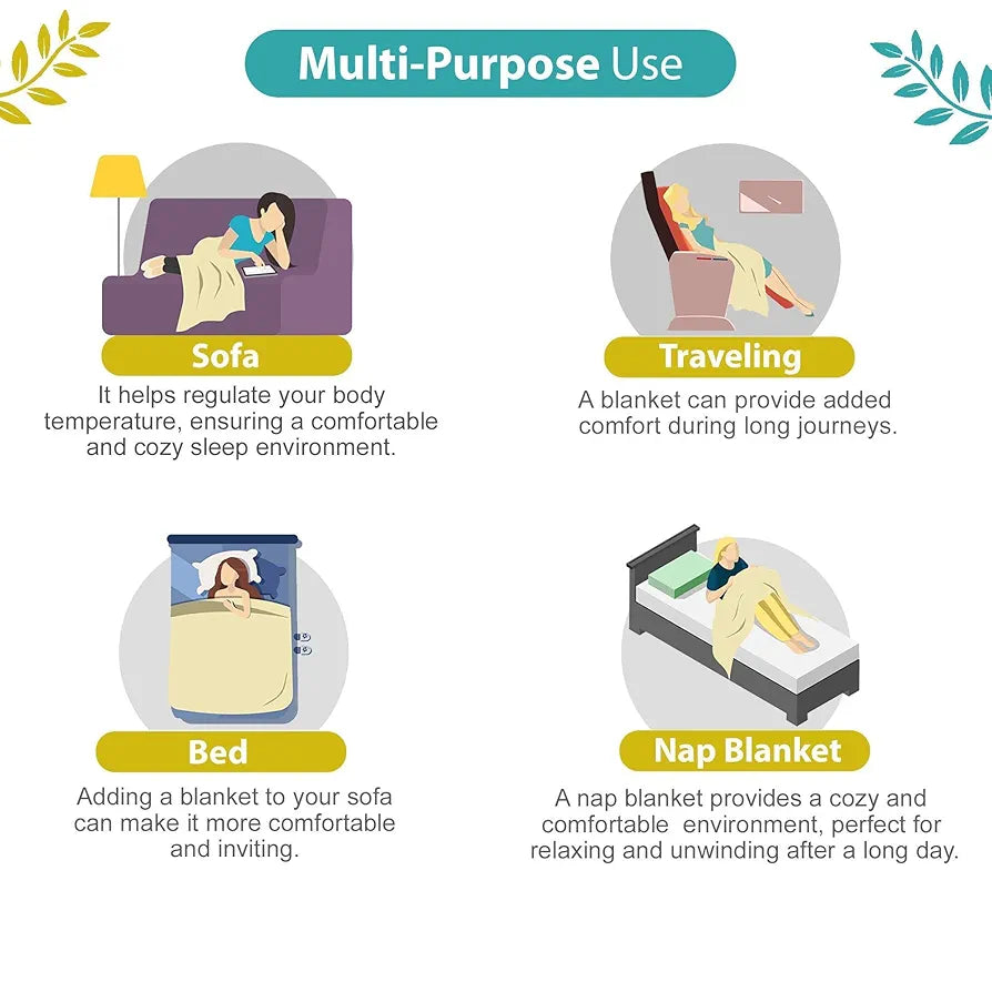 Divine Casa 120 GSM Glace Cotton Double Bed Dohar Lightweight AC Blanket Colour Turquoise Blue & Leaf Green