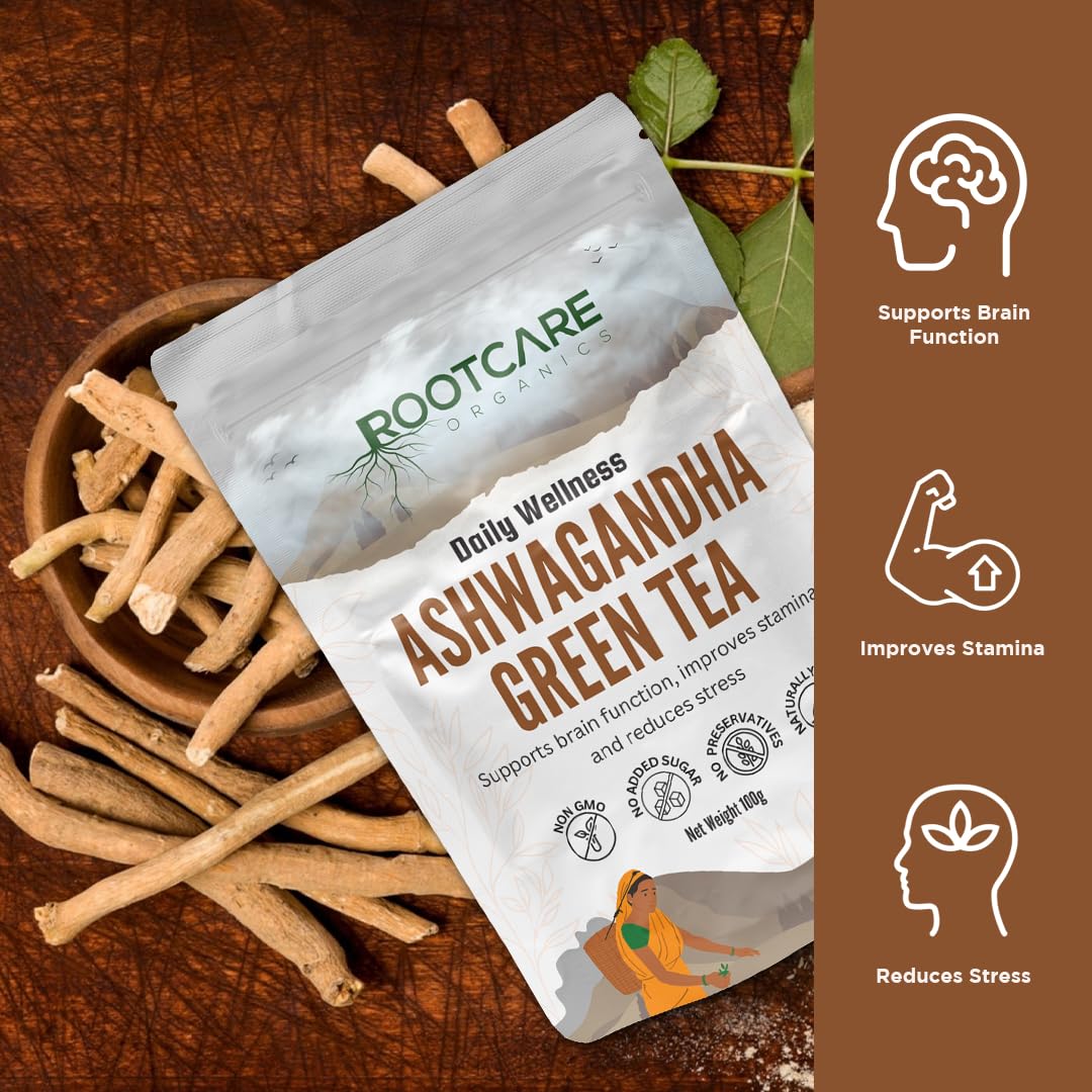 Rootcare Organics Ashwagandha Green Tea - 100 gms