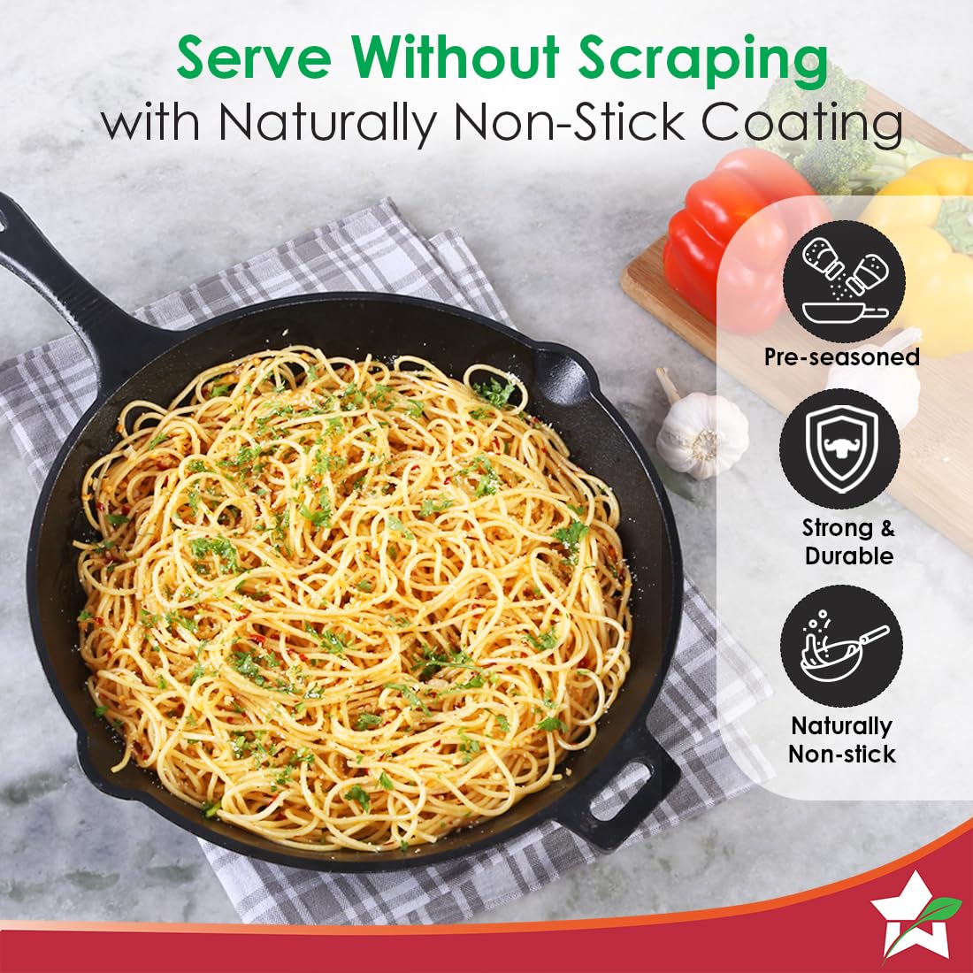 Wonderchef Forza Cast-iron 20 Cm Fry Pan | Pre-seasoned Cookware | Induction Friendly