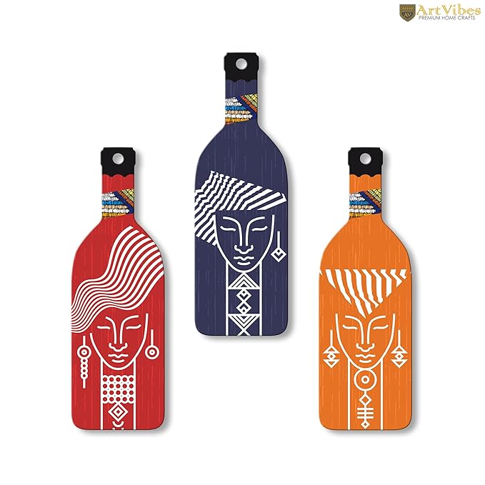 Artvibes Tribal Warli Art Wooden Wall Hanging for Home Decor | Set of 3