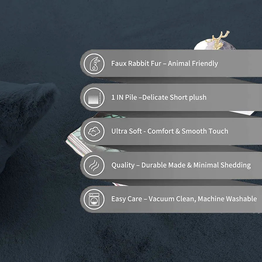 Luxe Home International Rectangular Bath Mat Super Soft Anti Skid Rabbit Fur Mats 40X60 Cm Colour Anthra