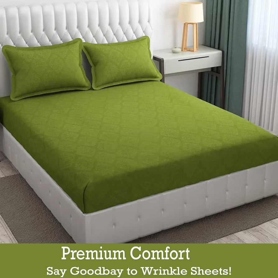 Fresh From Loom King Size Microfiber Bedsheet Set-Rotary With 2 Pillow Covers 144 TC Corn Green Damas