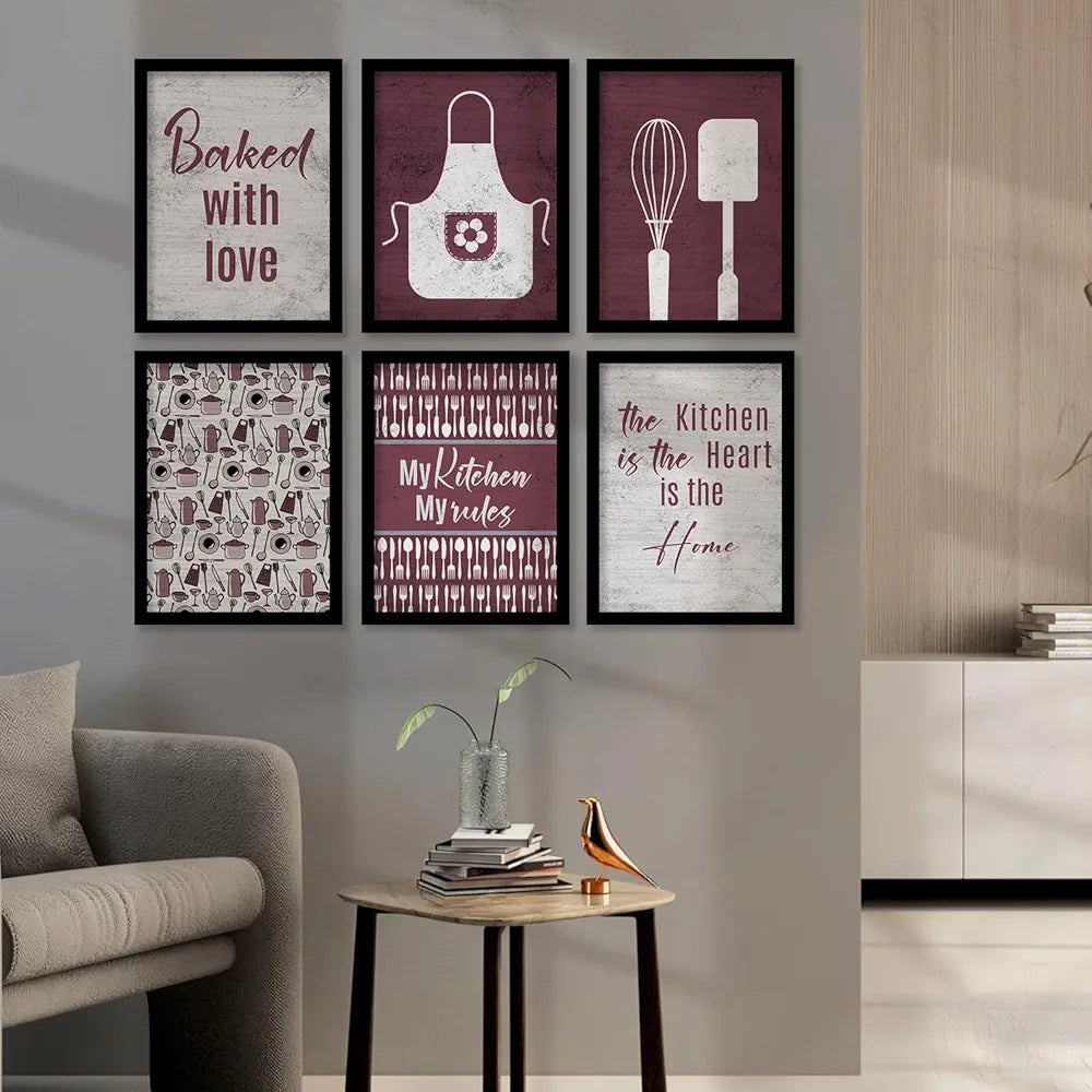 Kotart Baked With Love Restaurant Quotes Posters with Frame for Kitchen Wall Decoration