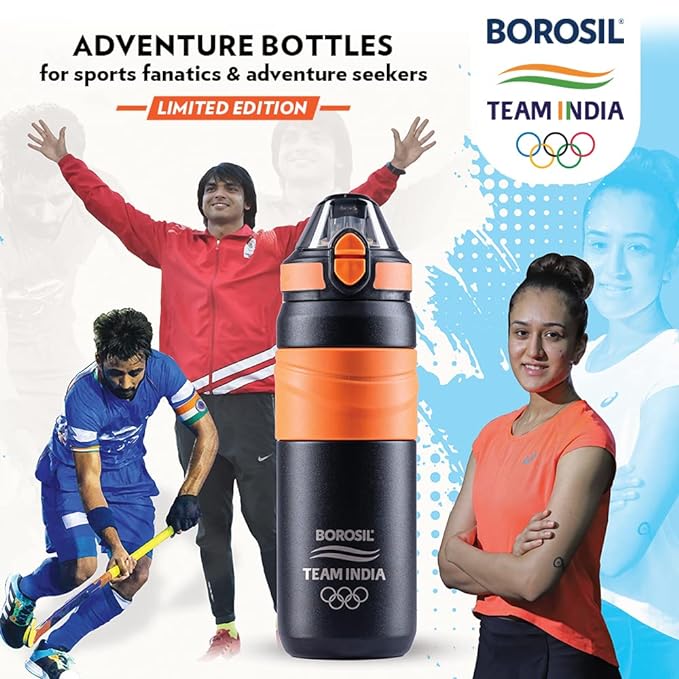 Borosil Hydra Adventure | Insulated Water Bottle Stainless Steel Bottle | With Double Wall Vacuum Insulation | 560 Ml Hot & Cold Bottle | Black