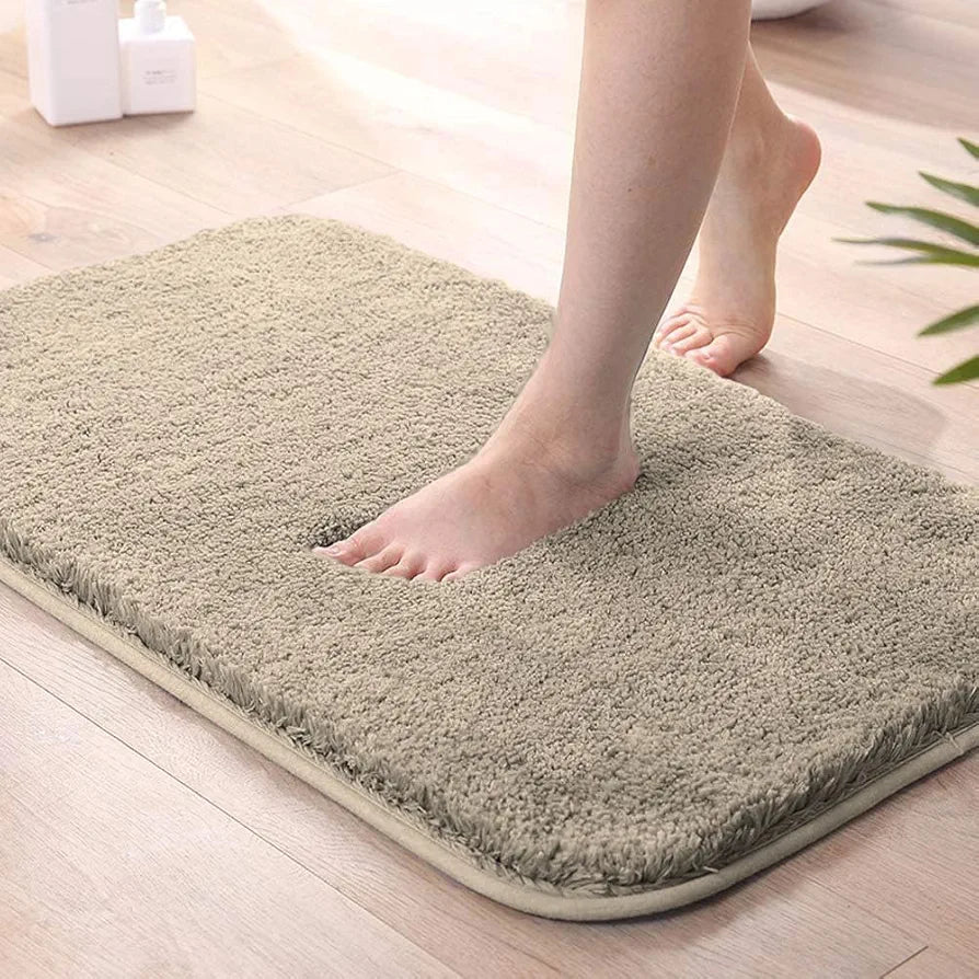 Luxe Home International Microfiber Luxe Home Bath Mat Super Soft Non Slip Vegas Mats For Bathroom Rectangular Colour Beige