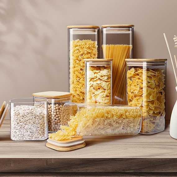 Femora Kitchen Storage Jars Borosilicate Glass Jar With Wooden Lid Air Tight Jar | 700 Ml | Pack of 4