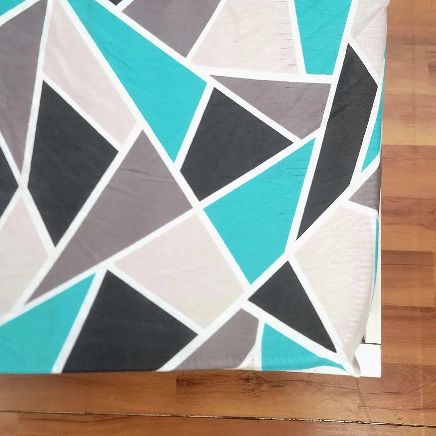 Divine Casa 144 TC 100% Cotton Abstract Print Blue Ultra Soft Fitted Bedsheet Single Bed Elastic Fitted Bedsheets Single Bed Colour Crystal Teal