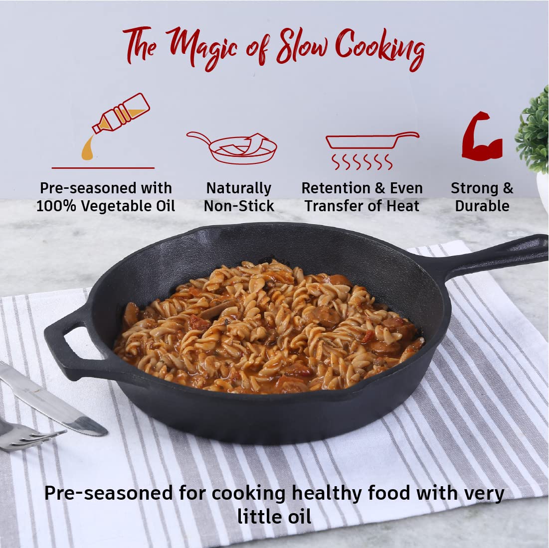 Wonderchef Forza Pre Seasoned 29 Cm Cast Iron Fry Pan