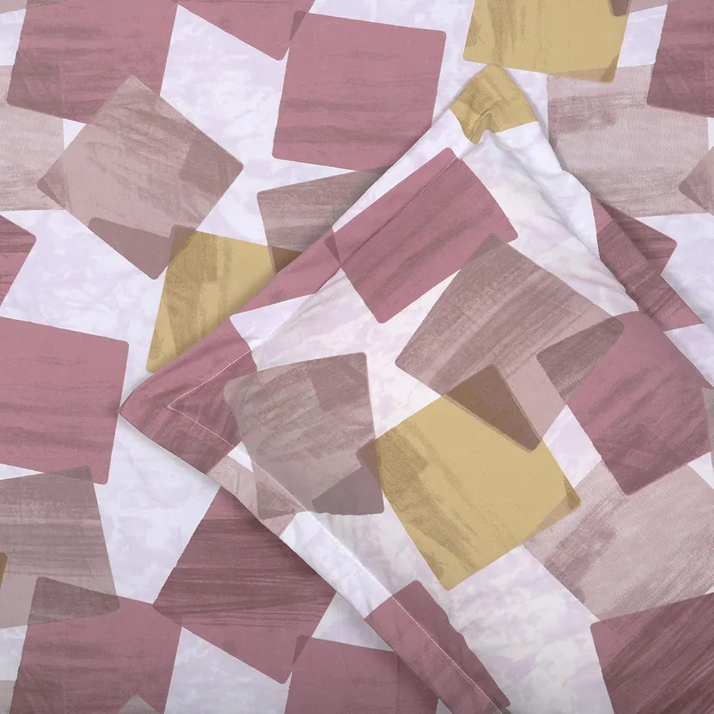 Cloth Fusion Glace Cotton Elastic 18Floral Beige6tc Abstract Fitted Bedsheet for Double Bed King Size with 2 Pillow Covers Square Brown