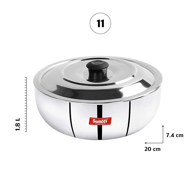 Sumeet 3mm Induction Bottom Aluminium Tasra with Stainless Steel Lid  (1.8Ltr 20cm)