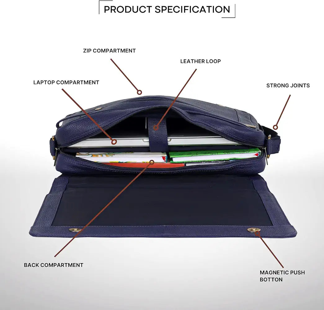 WildHorn Leather Messenger Bag for Men/Office Bag for Men I Padded Laptop Compartment with Adjustable Strap I DIMENSION : L-15 inch W-3 inch H-12 inch