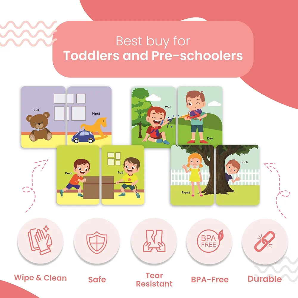 The Curious Bees - Opposite Words Flash Cards | 36 Laminated Cards | Age Group: 2-6 Years | Ideal for Early Learning at Home, Pre School and as a Fun Education Activity