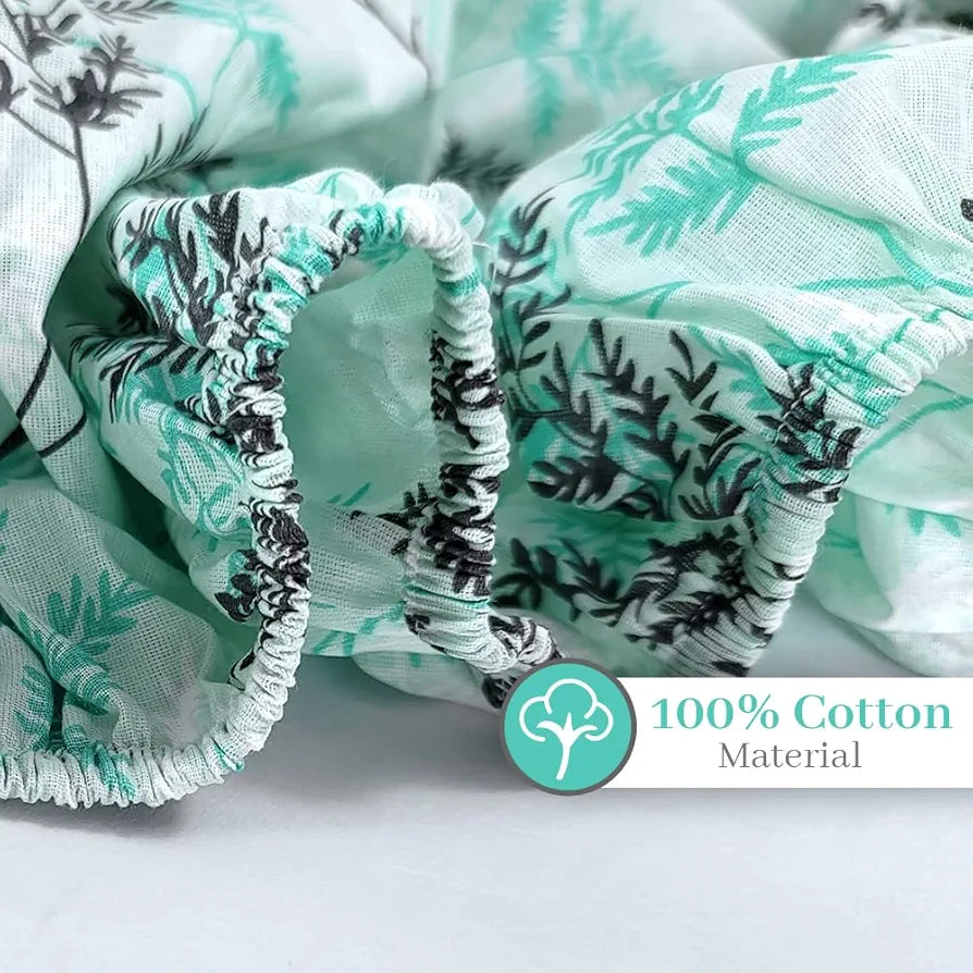 Divine Casa 144 TC 100% Cotton Floral Print Elastic Fitted Bedsheets Double Bed Ultrasoft Queen Size Elastic Fitted Bedsheets Colour Yucca