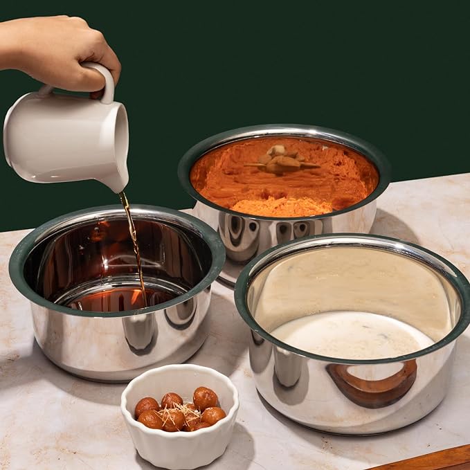 Vinod Stainless Steel 3 pc Tope Set with Capacity of 1 litres, 1.4 litres & 1.8 litres with Stainless Steel Lids