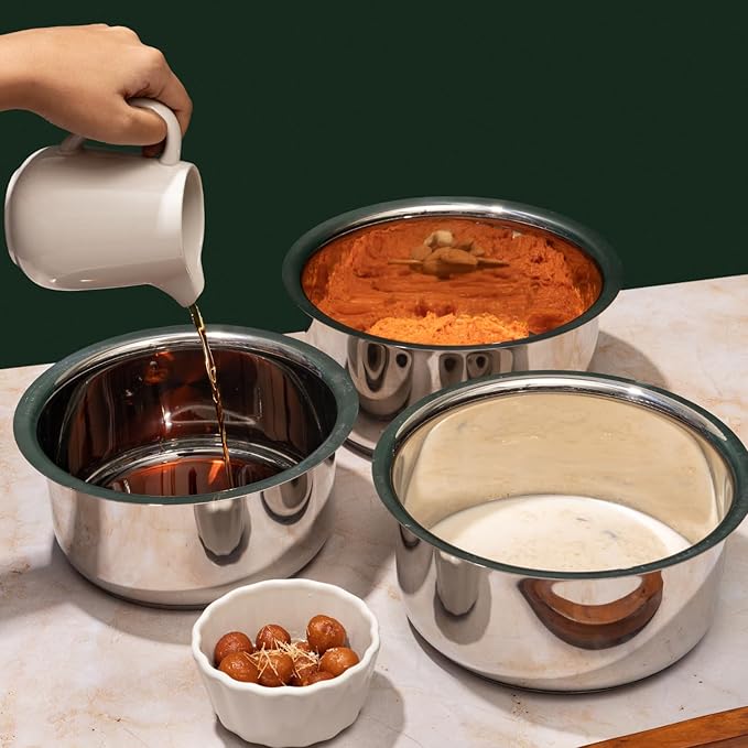 Vinod Stainless Steel 3 pc Tope Set with Capacity of 1.4 litres, 1.8 litres & 2.2 litres with Stainless Steel Lids