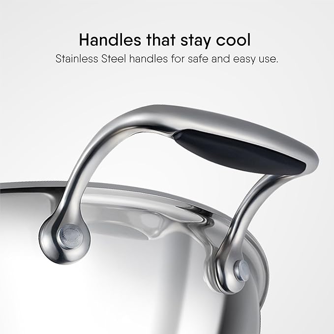 Stahl Artisan Triply Stainless Steel Kadhai With Lid | Kadai for Cooking | Induction & Gas Stove Compatible | 8 Litres | 34 Cm