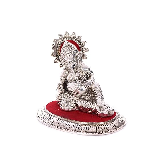 Ecraftindia Lord Ganesha Idol | Silver and Red