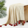 Homadorn 100% Cotton Off White Throw Blanket with Handmade Colorful Tassel Colour Rust