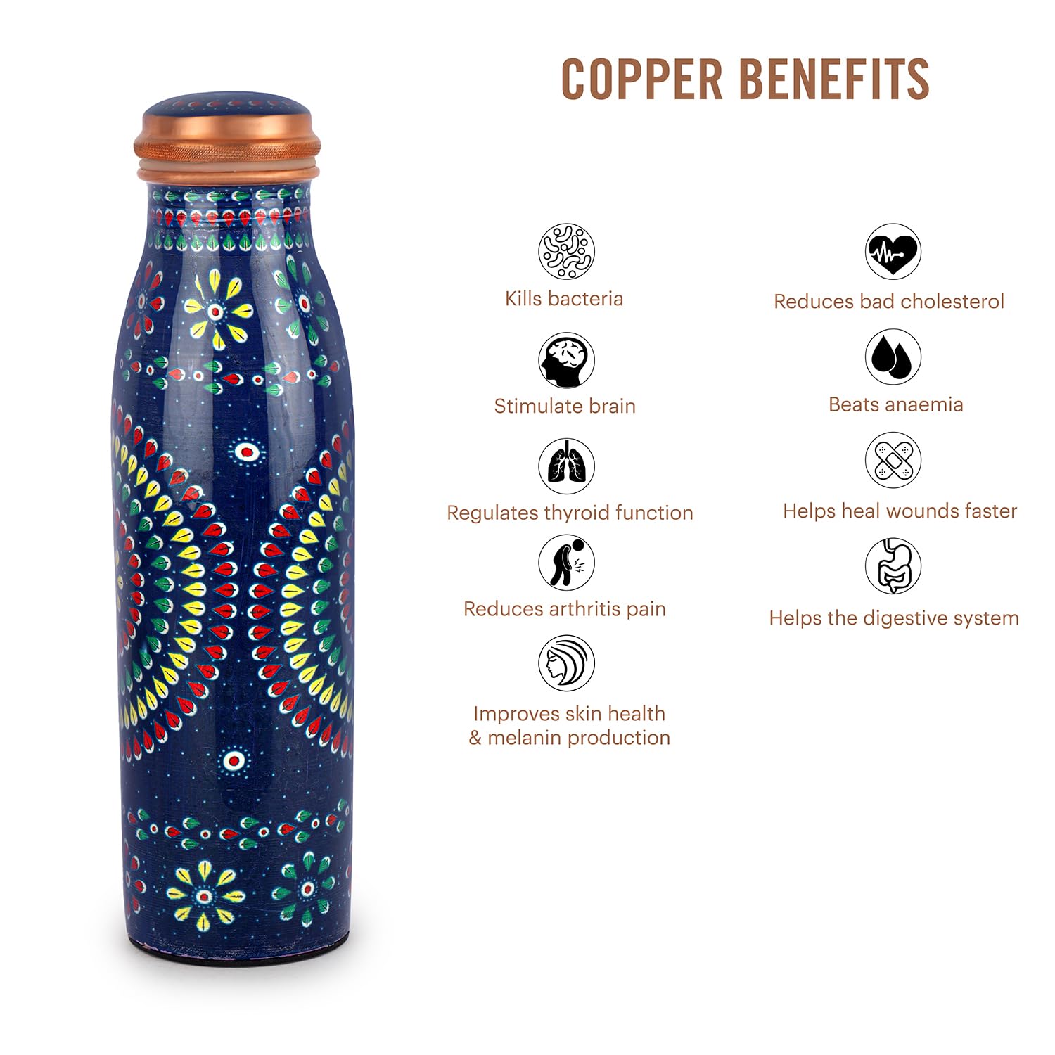 Cello Cop-pura Good Earth Copper Water Bottle | 1000ml | Mandala