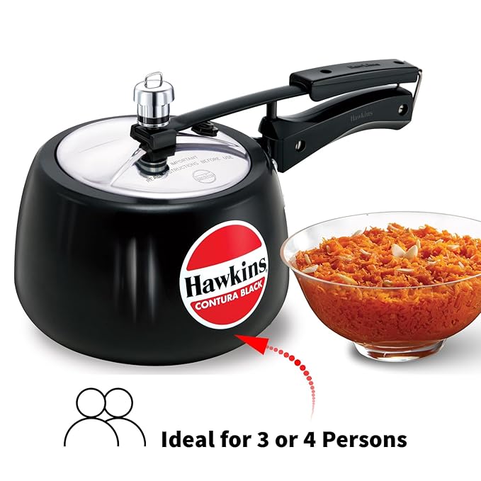 Hawkins 3 Litre Contura Black Pressure Cooker Hard Anodised Inner Lid Handi Cooker Black