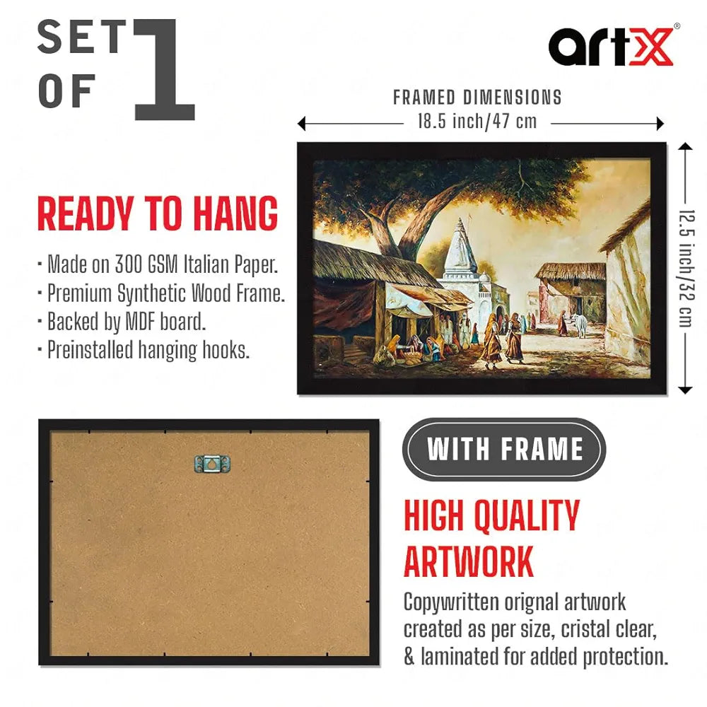 ArtX Paper Rajasthani Village Scene Framed Wall Art Painting AXI00313-VIL