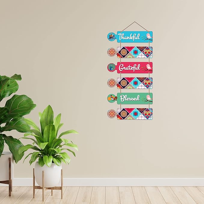 Artvibes Blessed Quote Decorative Wall Art Mdf Wooden Wall Hanger for Living Room | Set of 6