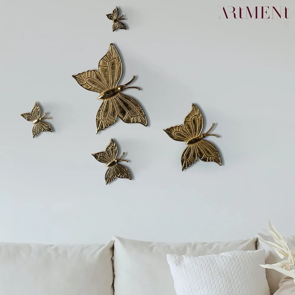 The Artment your Artistic Apartment Beauty of Butterfly Wall Décor Hanging Set of 5 Gold