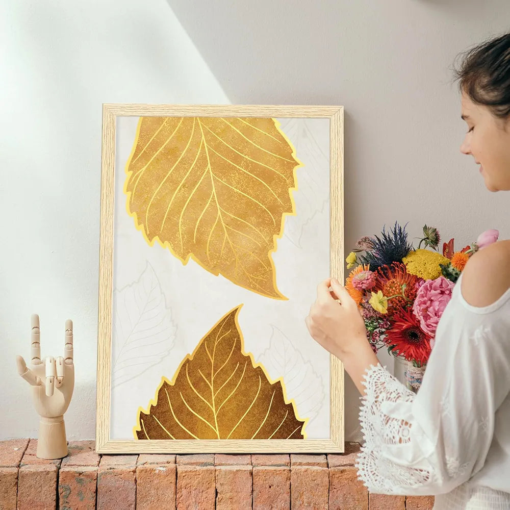 ArtX Paper Modern Art Wall Painting Big Size Leaves Framed Set Of 3