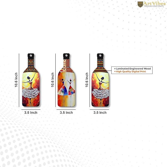 Artvibes Abstract Art Dancing Girl Wooden Wall Hanging for Home Decor | Set of 3