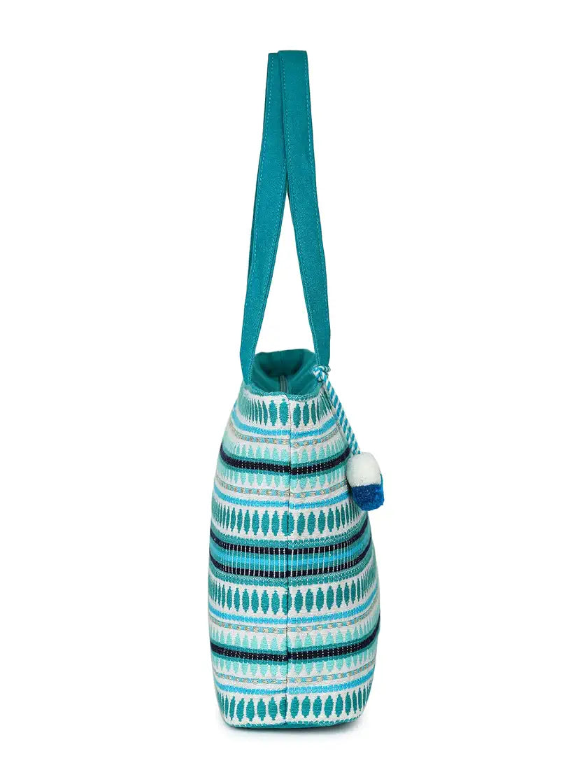 Klondon Alii And Aliizey Tote Bag For Women With Zip Bag Colour Teal Gold