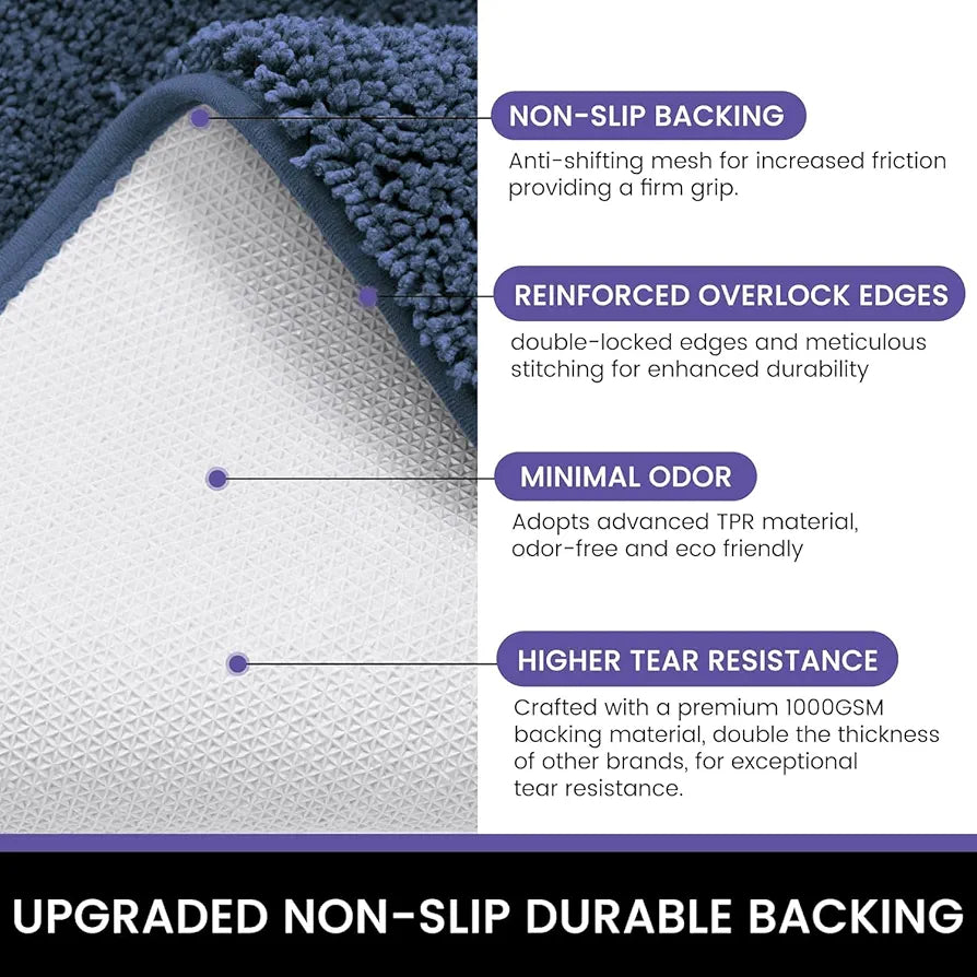 Luxe Home International Microfibre Rectangular Bath mat Super Soft Anti Skid Newman Mats For Bathroom Colour Navy Blue