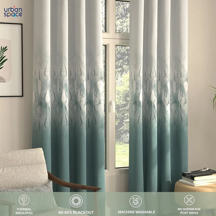 Urban Space Digital Printed Blackout Curtains for Door Bedroom Room Darkening Blackout Kids Decorative Curtains Sea Mist Turquoise