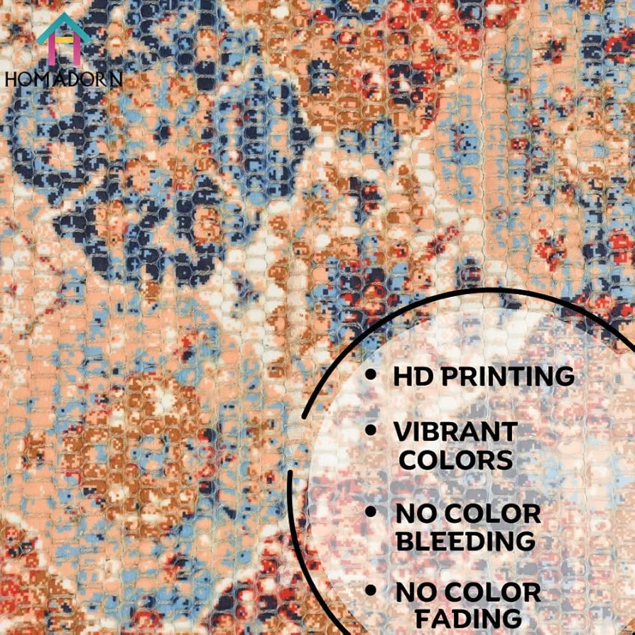 Homadorn Handmade Sustainable Printed Modern Dhurrie/Rugs/Carpet Colour Multicolor 014