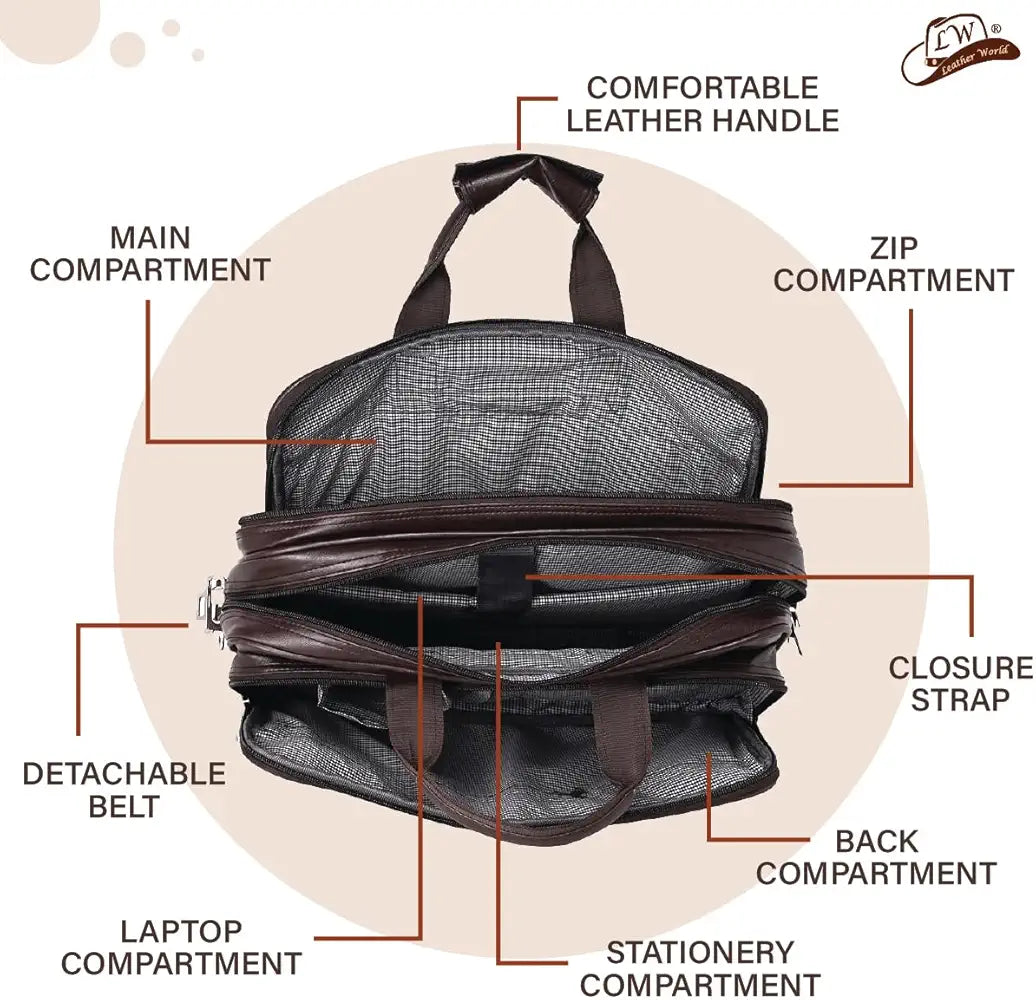 Leather World Expandable PU 15.6 inch Laptop Office Bag Men Women Messenger Briefcase