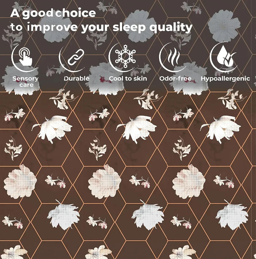 Fresh From Loom Floral Microfiber Cotton King Size Bedsheet for Double Bed 240 TC Soft Bed Sheet with 2 Pillow Cover Hexagon Brown