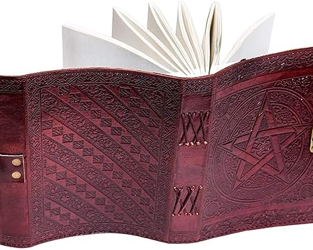 Craftshades -Handmade Leather Diary Embossed with star, journey & double wolf Diary with Antique Lock for Artist Sketchbook, Scrapbook, Drawing, Writing etc .Size 5 * 7 inch 