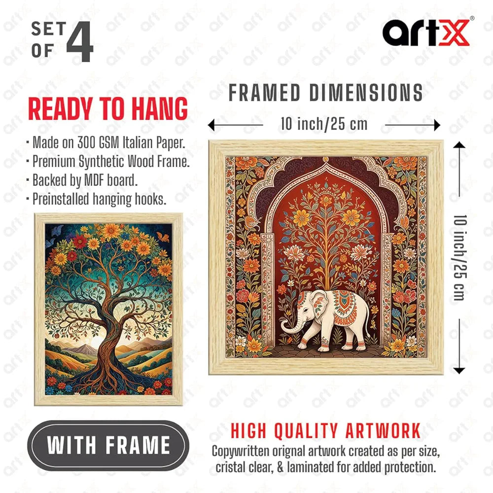 ArtX Paper Madhubani Madhubani-SO4-05 Paintings with Frame Set of 4