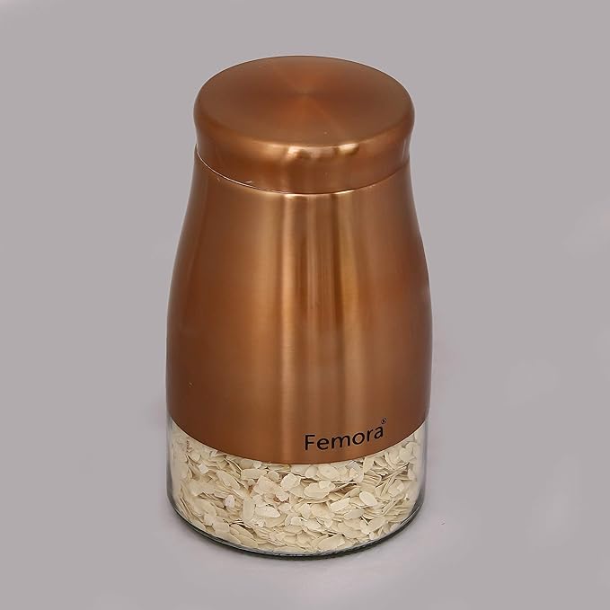 Femora Kitchen Storage Jars Copper Finish With See Through Bottom Jar | 1300 Ml | Pack of 1