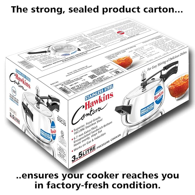 Hawkins 3.5 Litre Contura Pressure Cooker Stainless Steel Inner Lid Handi Cooker Induction Silver