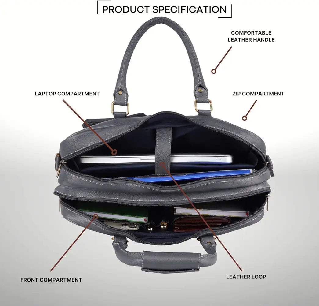 WildHorn Leather 15.6 inch Laptop Messenger Bag for Men I Multi- Pockets I Extra Storage I Carry Handles I Adjustable Strap