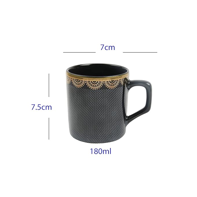 Femora Glitter Dot Pattern with Golden Arch, Ceramic Tea Cups 6 Pcs Set - 900 gms