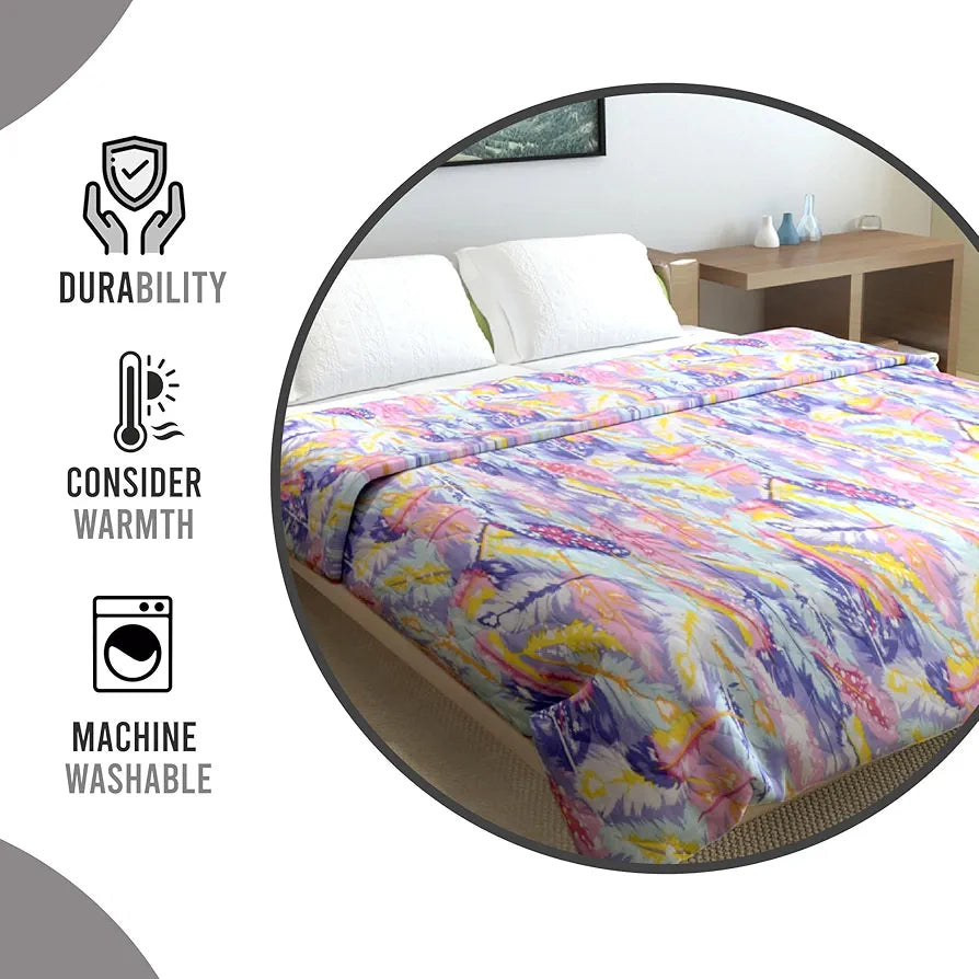 Divine Casa Microfiber 150 GSM Reversible Double Bed Comforter Ultra Soft & Lightweight Blanket Colour Multicolor